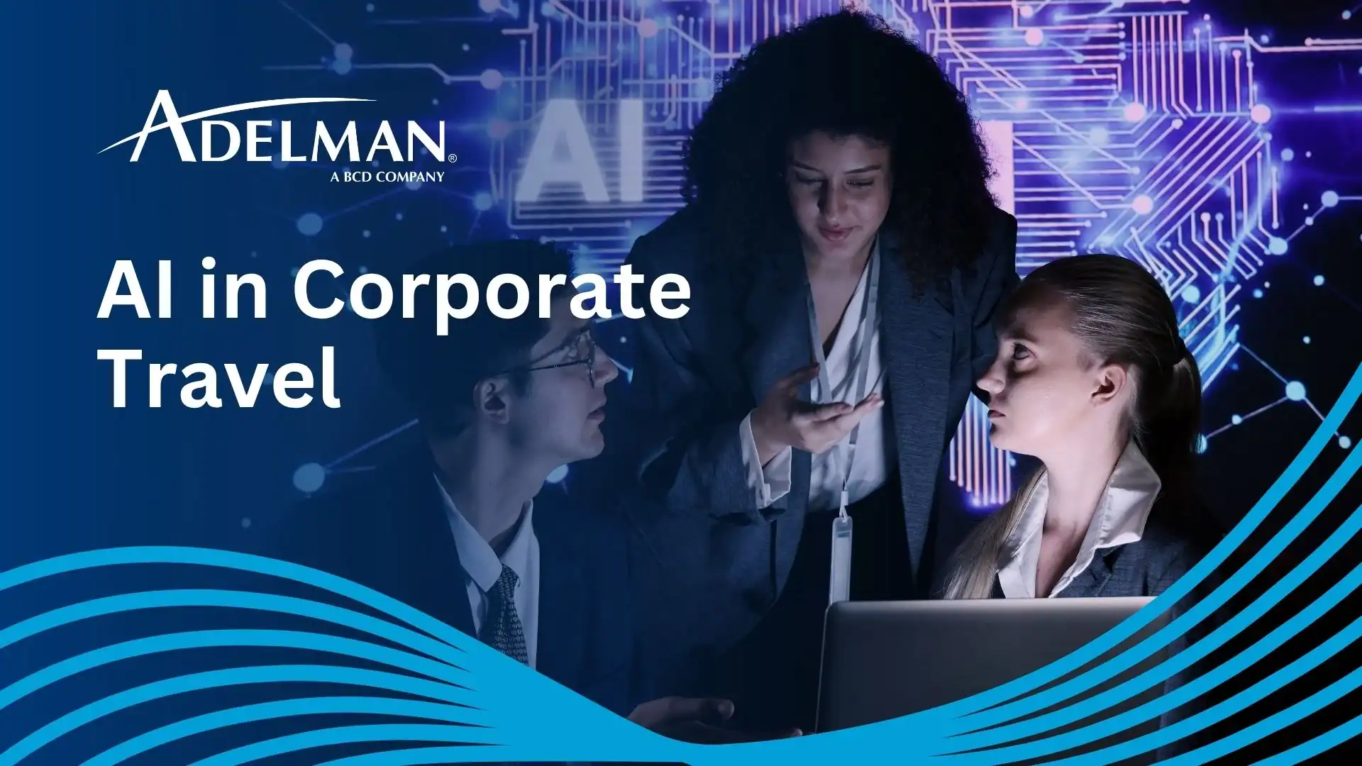 Business travel professionals discussing AI in corporate travel